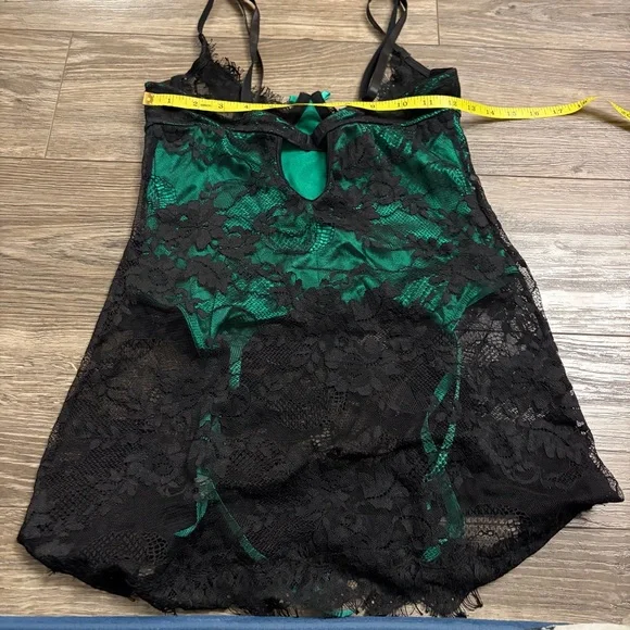 Y2K Vintage Dreamgirl Lace Corset Slip with Garters (Black/Green) Size Medium
